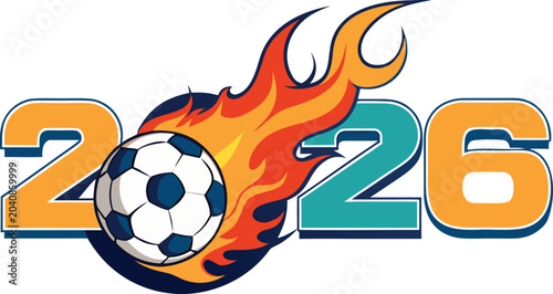 Cuadro en lienzo World cup soccer championship 2026 logo design with flaming football and colorful numeric digits