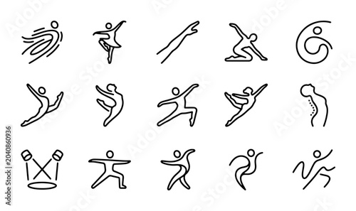 Tableau sur toile Dynamic Dance Poses Vector Icons, Ballet & Modern Movement Silhouettes, Fitness