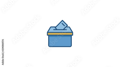 Voting box icon with ballot paper on white background