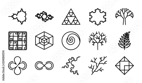 Photos Geometric Fractal Patterns Collection, Mathematical Shapes Vector Icons, Abstrac