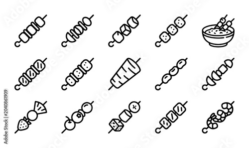 Tableau sur toile 15 Skewers Icons, Kebab Vector Set, Food Grilling Graphics, Meat & Veggie Sticks