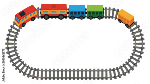 Foto Colorful toy train on a track with train cars in a loop Vector