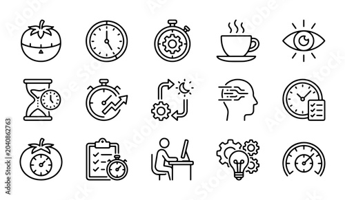 Tableau sur toile Time Management Icons: Stopwatch, Clock, Hourglass, Productivity, Deadline, Sche