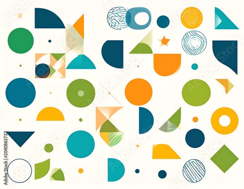 Colorful Abstract Geometric Shapes Arranged on White Background
