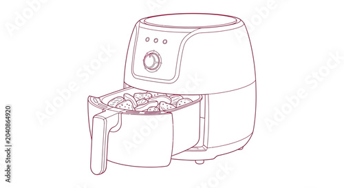 Foto Line art illustration of an air fryer with food inside
