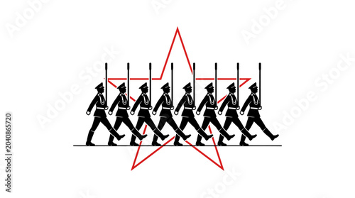 Photos Soldiers Marching in Formation with Red Star Symbol