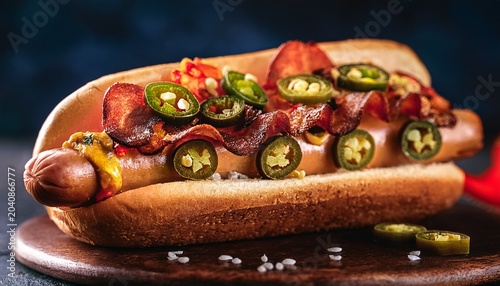 hot dog with rhinestone bun bacon and jalapenos