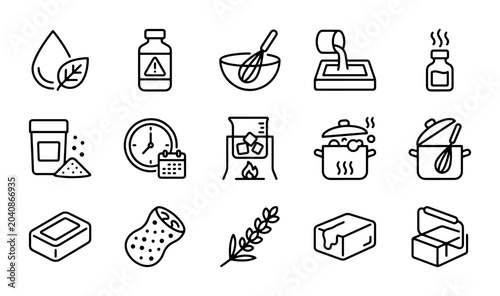 Billede på lærred Handmade Soap Making Icons, Natural Ingredients, Crafting Process, Bath Products