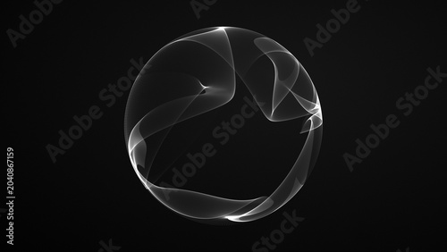 Slika na platnu Liquid smoke white energy sphere with flowing wave ribbons and soft shifting form on deep black background