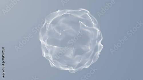 Foto Abstract White Fluid Mesh Sphere with Subtle Wave Deformation, Digital Network S