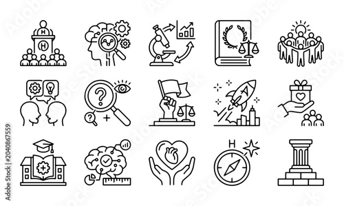 Obraz na plátně Modern Education & Science Icons: Learning, Research, Innovation, Civic Duty, Co