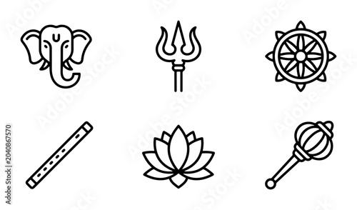 Foto Hindu Deities Icons, Religious Symbols Vector Set, Indian Culture Icons, Ganesha