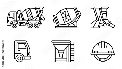 Tableau sur toile Concrete Mixer Truck Icons, Construction Equipment, Industrial Vehicle Vector Se