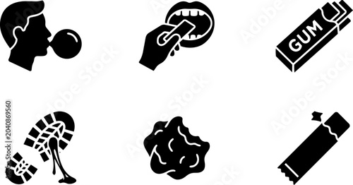 Chewing Gum And Bubble Gum Icon Set