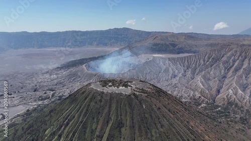 Aerial shot of the active valcano Mount Bromo in Indonesia.
