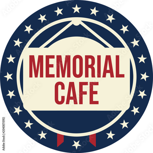 Memorial Cafe Signboard with Retro Style and Star Border Design Vector Illustration