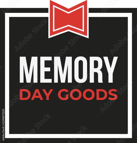 Memory Day Goods Signage with Bold Text and Red Bookmark Icon Vector Illustration