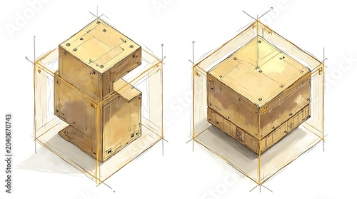 Golden Cargo Boxes in Technical 3d Sketch