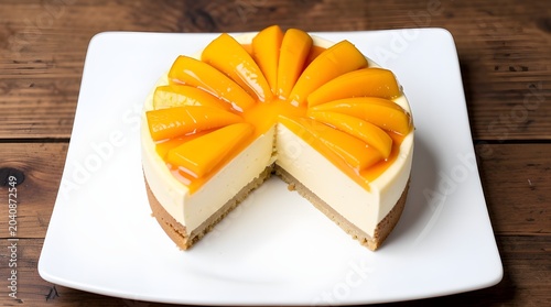 mango cheesecake on a plate
