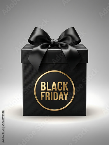 Black Friday Luxury Gift Box with Gold Text and Satin Bow