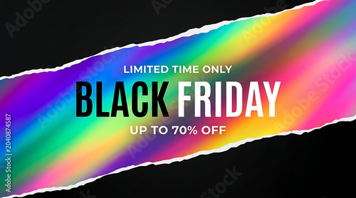 Black Friday Sale Banner with Holographic Iridescent Background