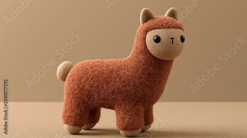 Adorable Plush Llama Character in Soft Wool Texture on Neutral Background for Whimsical Decor
