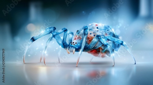 Ethereal Spider with Glowing Transparent Legs Inside a Dreamy Crystal Fantasy Environment