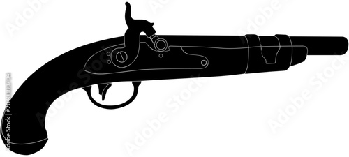 Bild auf Leinwand Model 1813 Flintlock Pistol Silhouette Vector Illustration