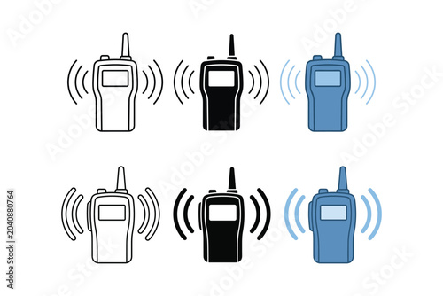 Set of walkie talkie icons, radio communication devices, vector illustration
