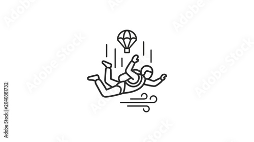 Schilderij op canvas Line art icon of skydiver in freefall position.