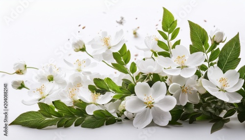 white musk blossom and flowers rising in white background