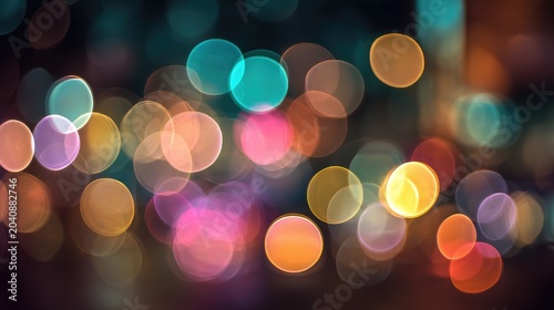 Soft, colorful, out-of-focus circles of light illuminate the night