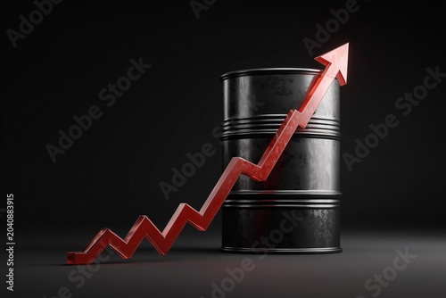 Oil barrel with rising red arrow graph