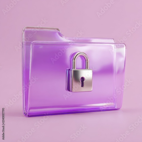 A translucent purple folder secured with a shiny silver padlock