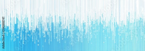 Abstract vertical lines and circles cascade in shades of blue and white