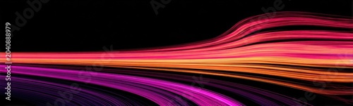 Vibrant streaks of magenta, orange, and pink flow across a dark background