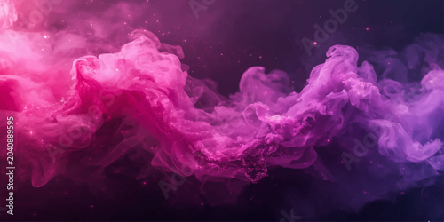 Glowing pink vapor streams blend with purple clouds in a mesmerizing abstract composition against deep black space.
