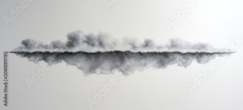A stark, horizontal line of wispy, dark grey smoke against a clean white background