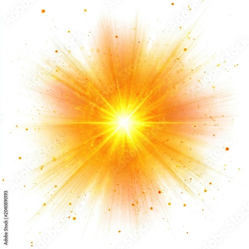 Bright, radiant explosion of light and energy, expanding outwards with glowing particles