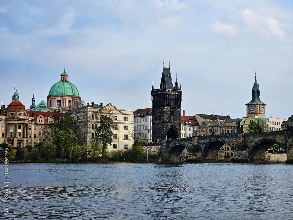 Fototapeta premium View of Charles Bridge and Vltava River in Prague, Czech Republic.
