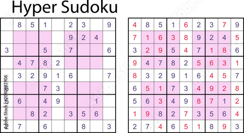 Canvas Print Hyper Sudoku puzzle grid featuring numbers in a 9x9 layout with highlighted regi