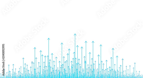 Abstract blue and green upward arrows indicating digital data flow and growth on white background with abstract technology background vertical information innovation communication development