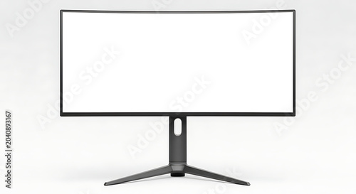 Flat screen computer monitor with blank white display and modern black stand on a light background technology device computer technology electronic hardware workstation isolated professional