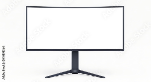 Modern computer monitor with blank white screen on dark stand isolated on white background for mockup high resolution wide screen computer technology electronics isolated workstation hardware