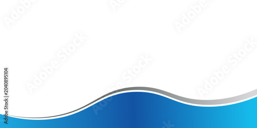 Abstract blue and grey wave on white background, vector minimalist corporate header or banner design with copy space.