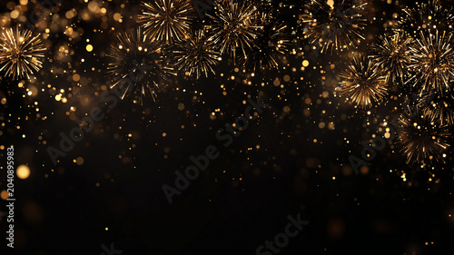 black background with elegant gold fireworks and luxury glowing particles
