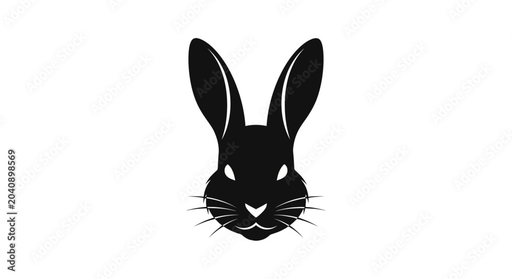 Fototapeta premium Black Rabbit Silhouette Head Icon on White Background, Vector Art
