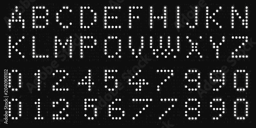 dot matrix font on black background alphabet