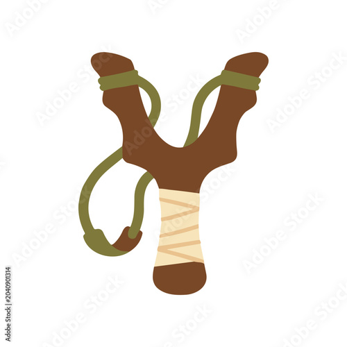 Obraz na plátne Brown wooden slingshot with green bands.