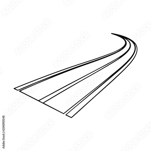 Quadro em tela Abstract line drawing of a curved road or track receding into the distance, minimalist black and white graphic element
